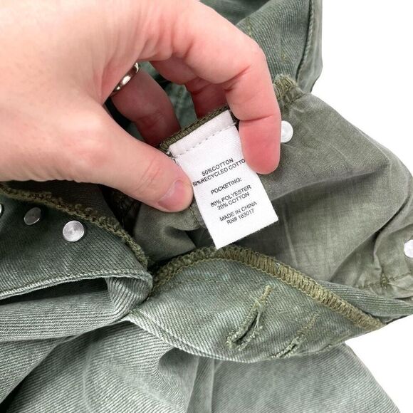 Princess Polly Holly Green Denim Asymmetric Button Fly Straight Leg Jeans Size 2 - Picture 9 of 9